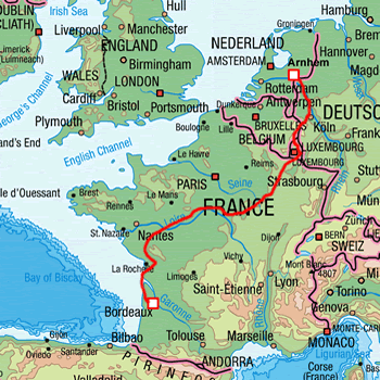 map route Benelux, Germany and France