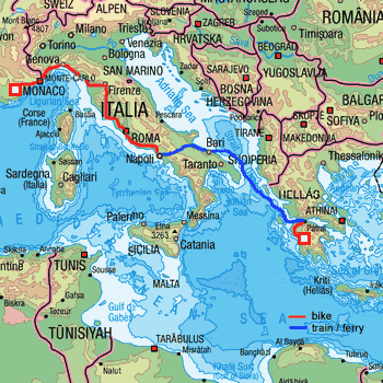 map route Italy and Greece