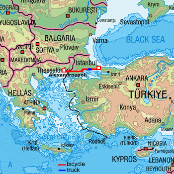 map route Greece and Turkey