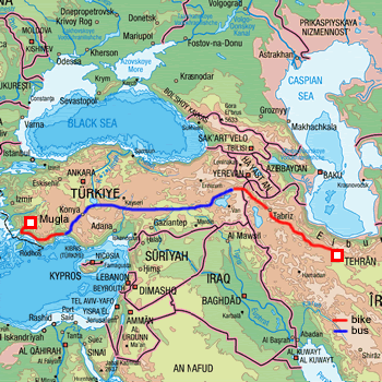 map route Turkey and Iran