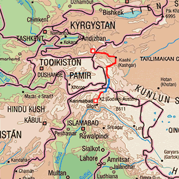 map route Kyrgyzstan, China and Pakistan