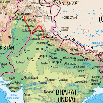 map route Pakistan and India