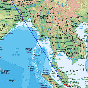map route Nepal and Malaysia