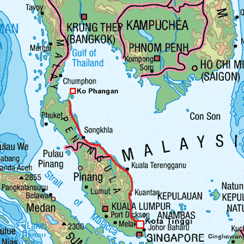 map route Malaysia and Thailand