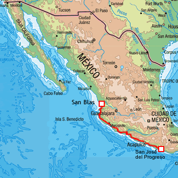 map route Pacific Coast Mexico