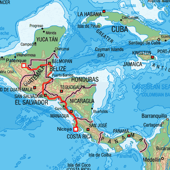 map route Central America