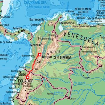 map route Colombia and Ecuador