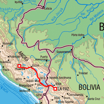 map route Peru and Bolivia