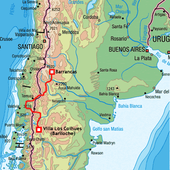 map route Chile and Argentina