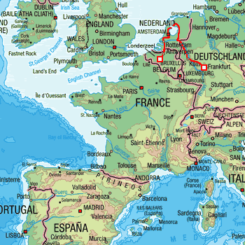 map route Germany, Netherlands and Belgium