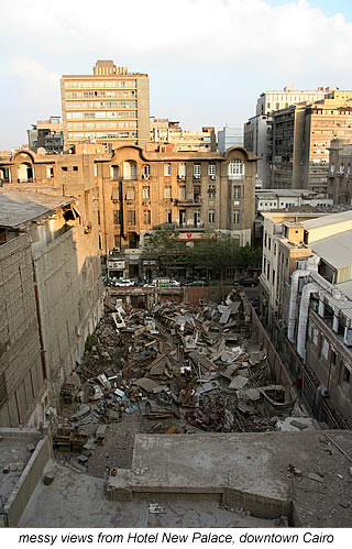 messy views from balcony of New Palce Hotel in downtown Cairo