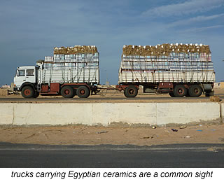 trucks loaded with ceramics in Egypt