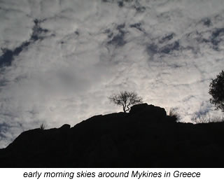 early morning skies around Mykines in Greece
