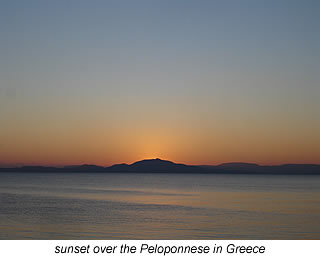 sunset over Peloponnese in Greece