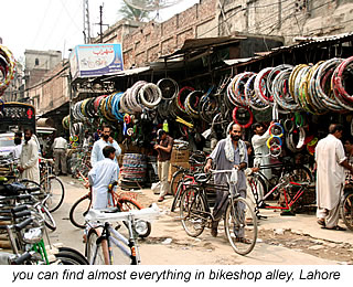 bike alley with spare parts in Lahore Pakistan
