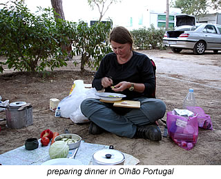 preparing dinner in campground at Olhão in Portugal